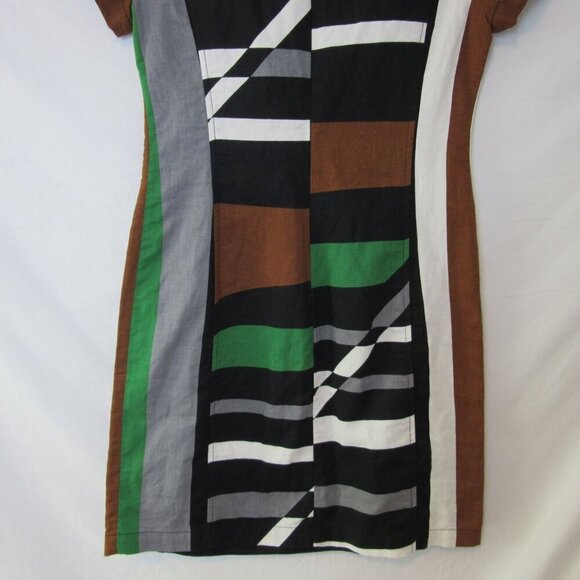 Derek Lam Abstract Linen Sheath Dress Brown Gray Striped Womens 6 - Picture 7 of 7